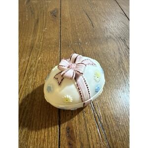 EUC Vintage Lefton Porcelain Easter Egg With Purple Bow Shaped Trinket Box Japan